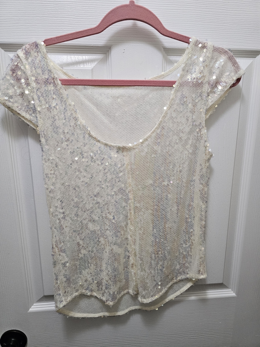 Free People Intimately Sequin Mesh Top Ivory Boho Festival